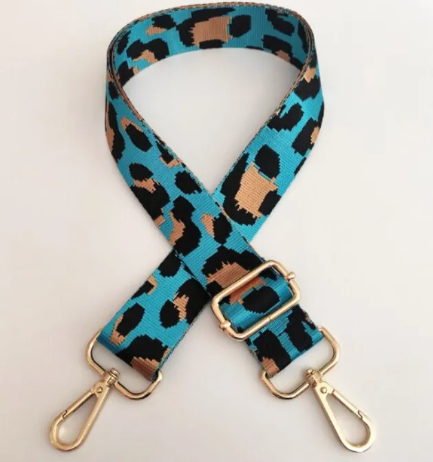 1.5 Adjustable Embroidered Bag Strap - Aqua Leopard Print