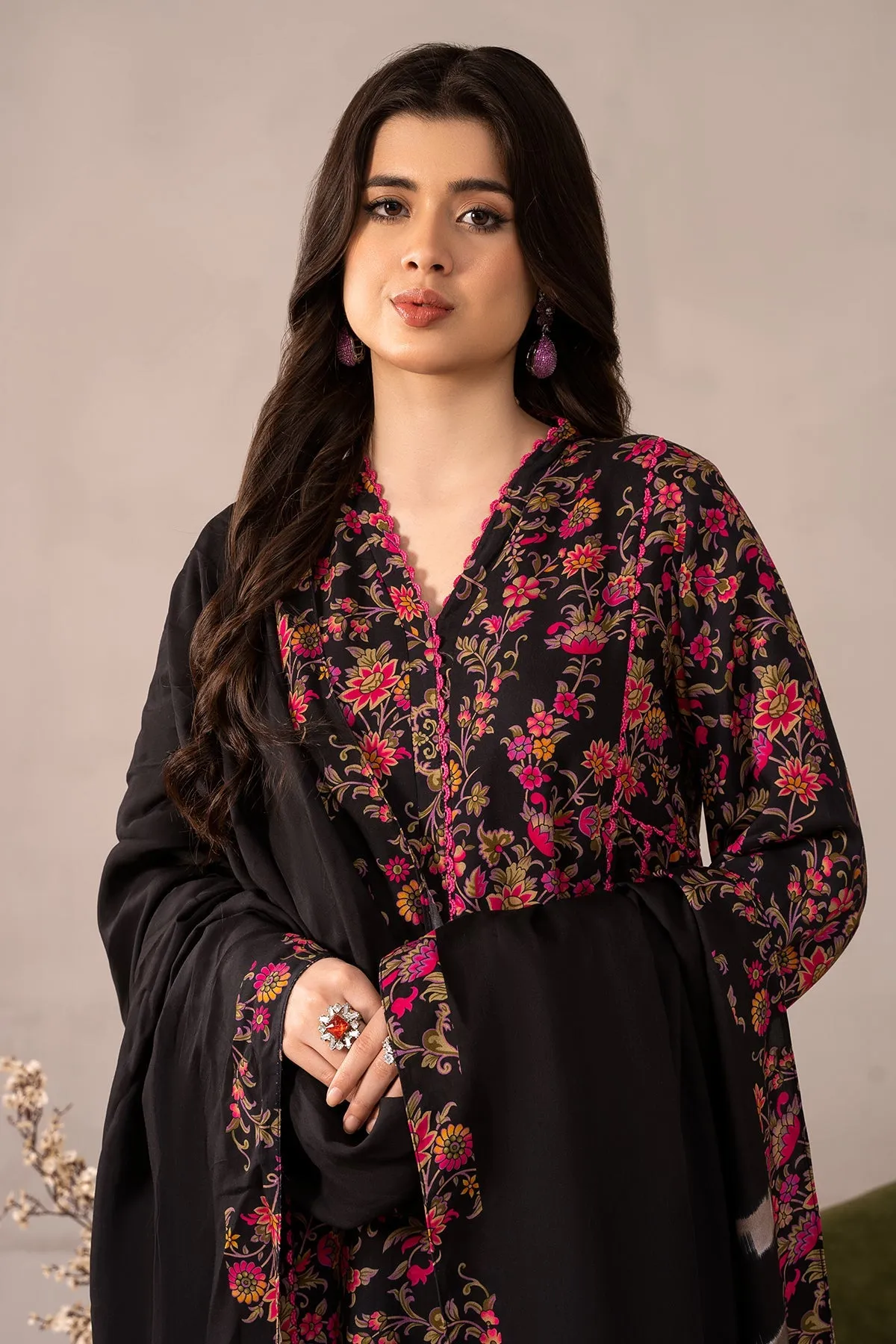 3-PC Printed Staple Shirt with Staple Dupatta and Trouser NYS4-04