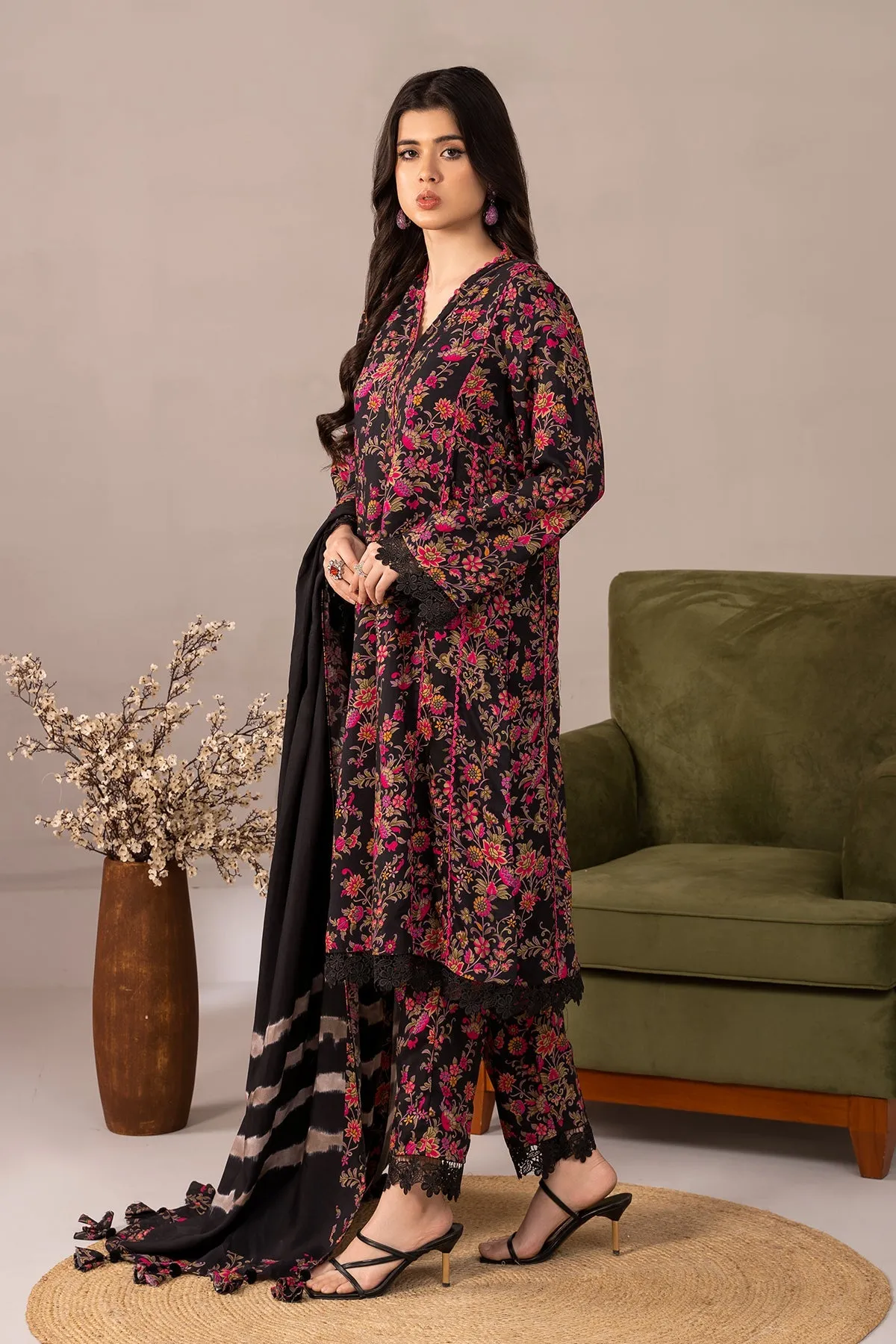 3-PC Printed Staple Shirt with Staple Dupatta and Trouser NYS4-04