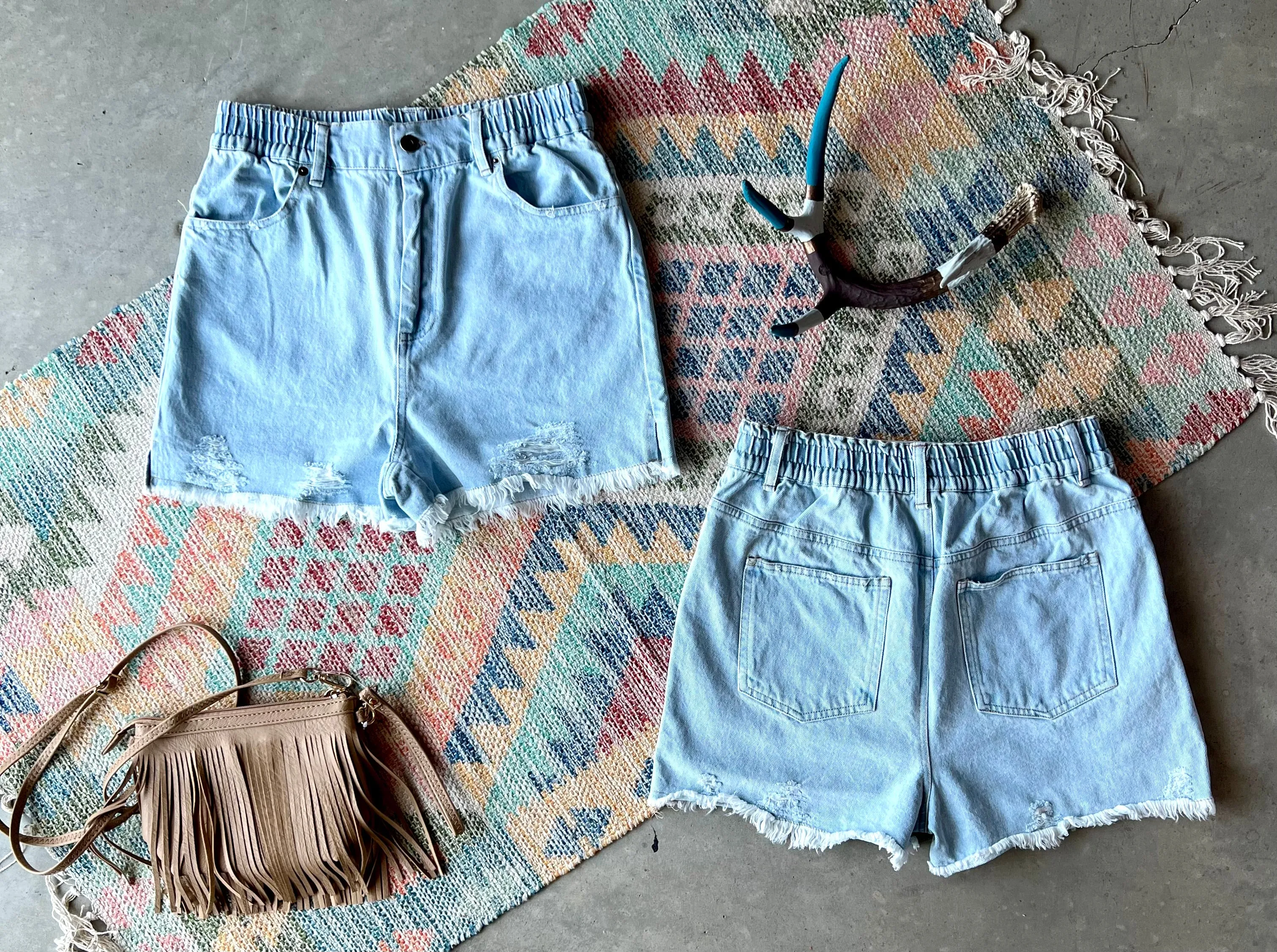 90's Style Elastic Waist Denim Shorts