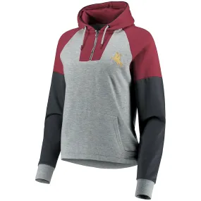 Antigua Women's Unconquered Silhouette Colorblocked 1/2 Zip Hood - Grey/Garnet