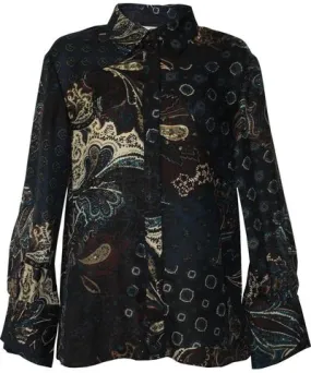 Ariak Women's Blue Paisley Wool Silk Blended Blouse