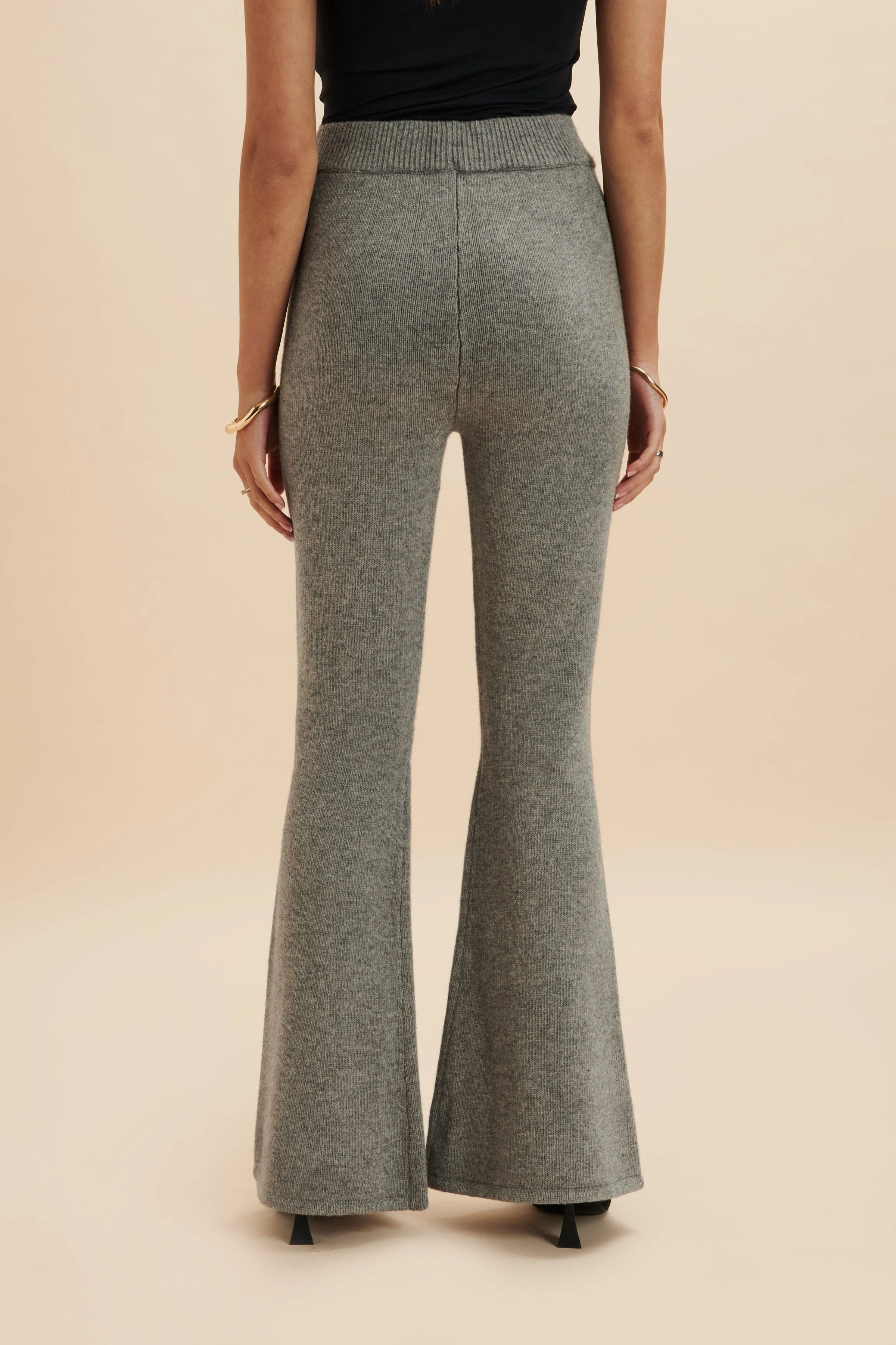 AYZEL Knitted Cashmere Blend Fit & Flare Trousers In Grey