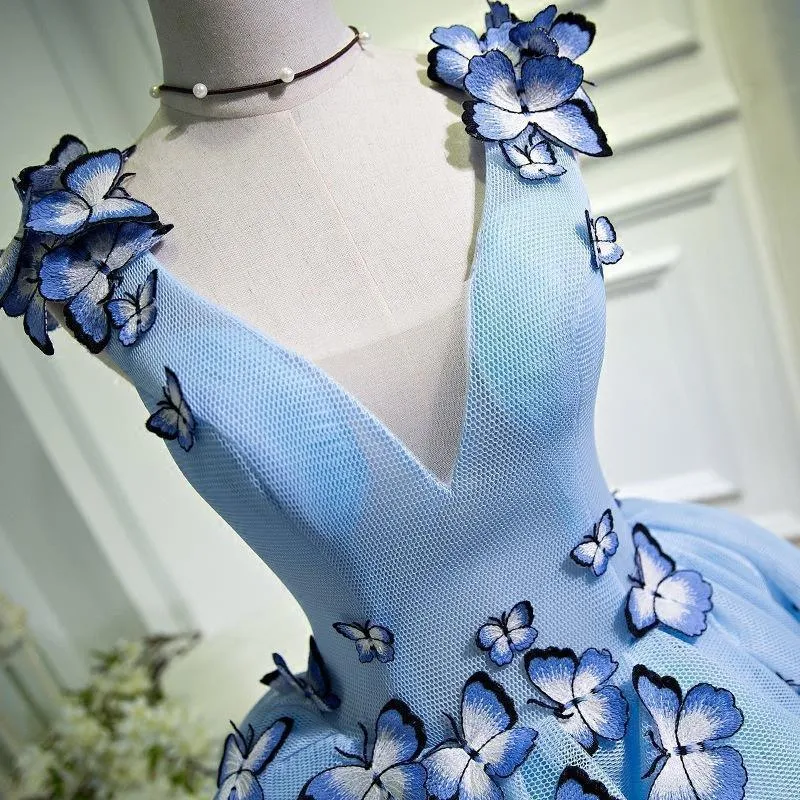 Blue Floral Prom Dress,  Elegant Short Party Dress