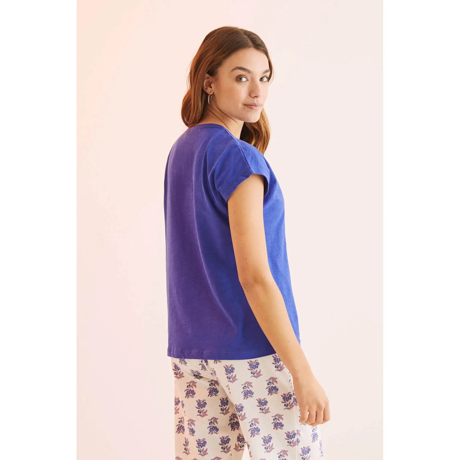 Blue Short-Sleeved Cotton Top - Blue