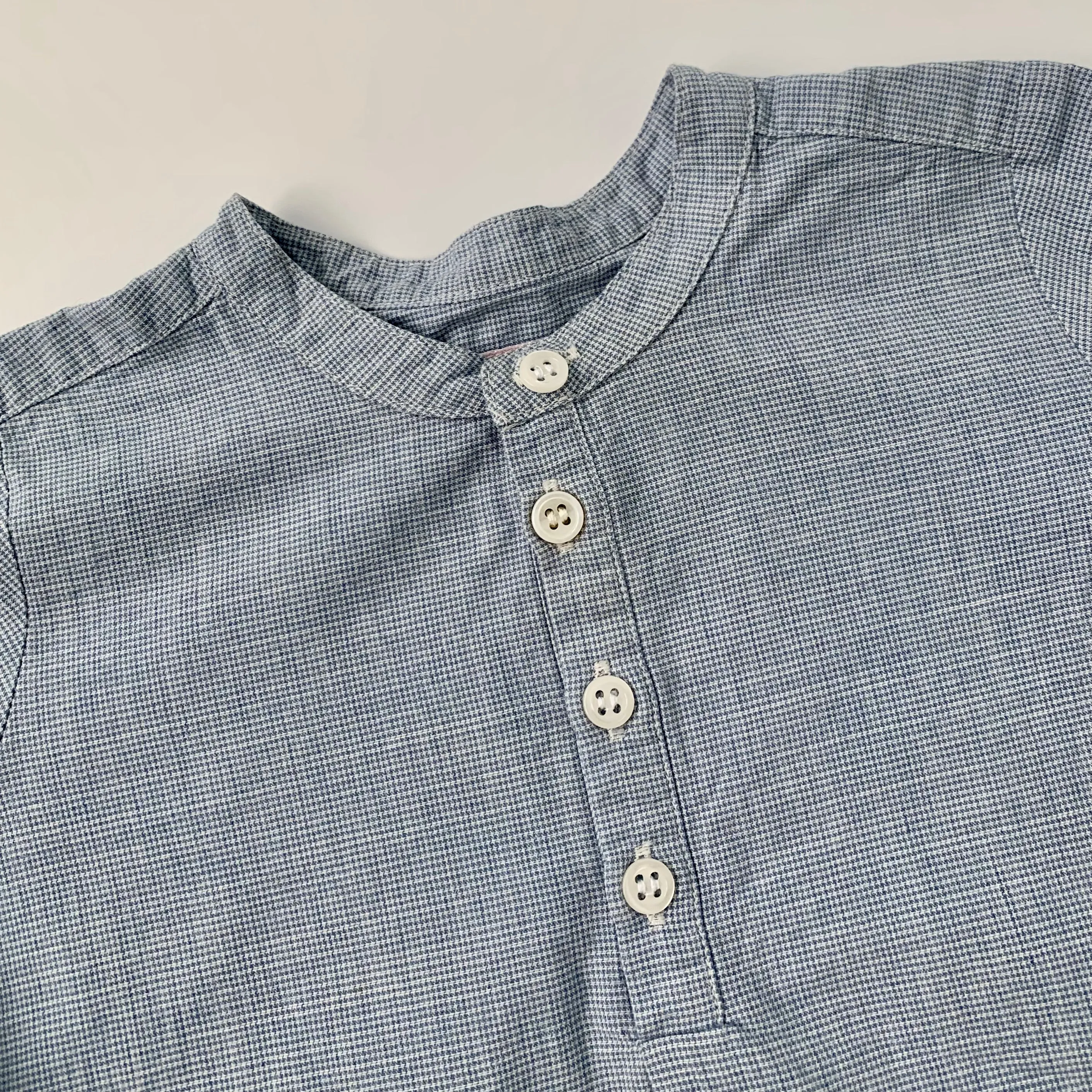 Bonpoint Blue Cotton Collarless Shirt: 12 Months