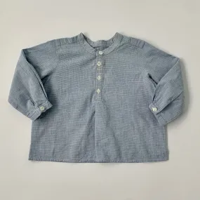 Bonpoint Blue Cotton Collarless Shirt: 12 Months