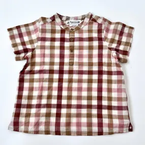 Bonpoint Collarless Rust Check Short Sleeve Shirt: 3 Years