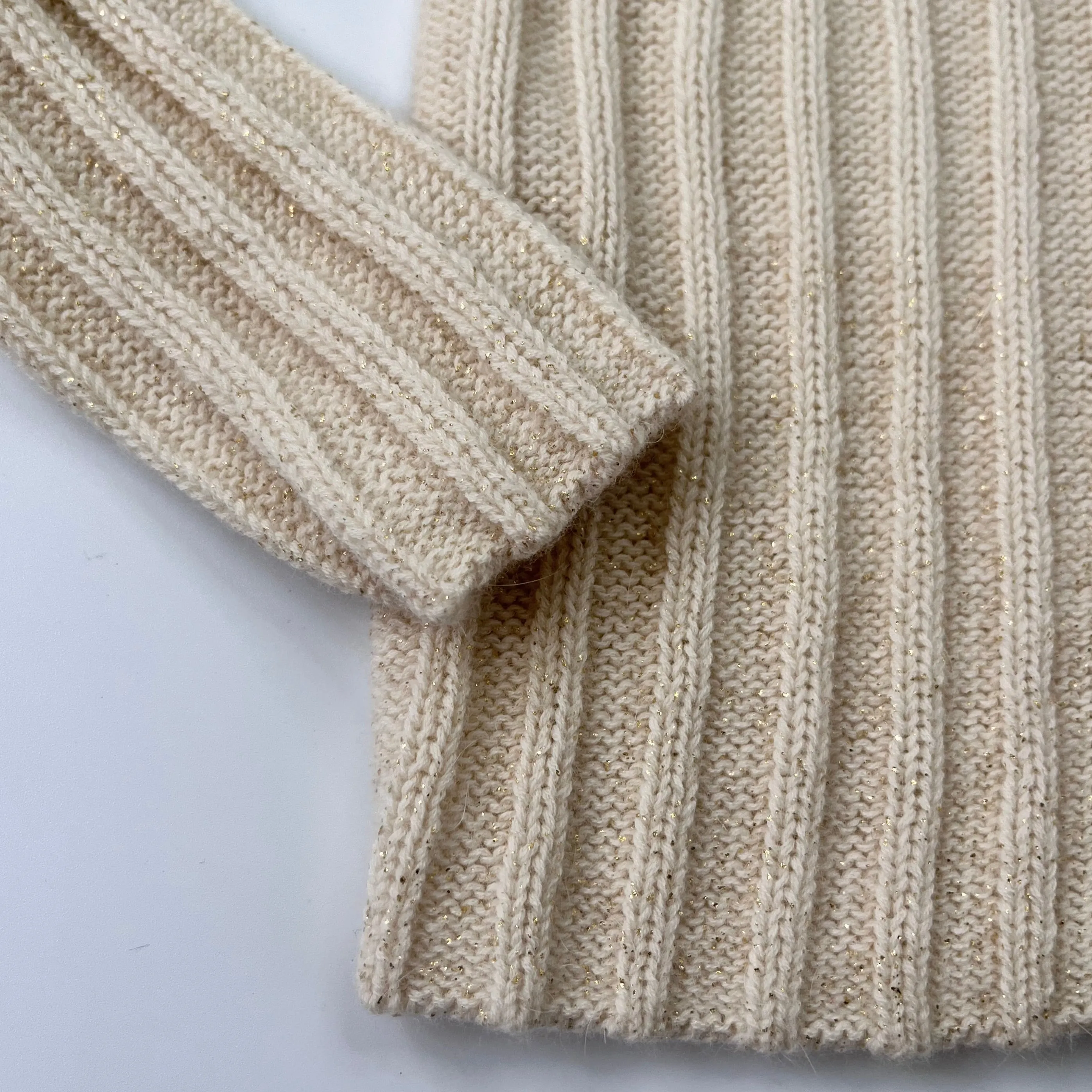 Bonpoint Cream And Gold Angora/ Wool Thick Ribbed Cardigan: 3 Years