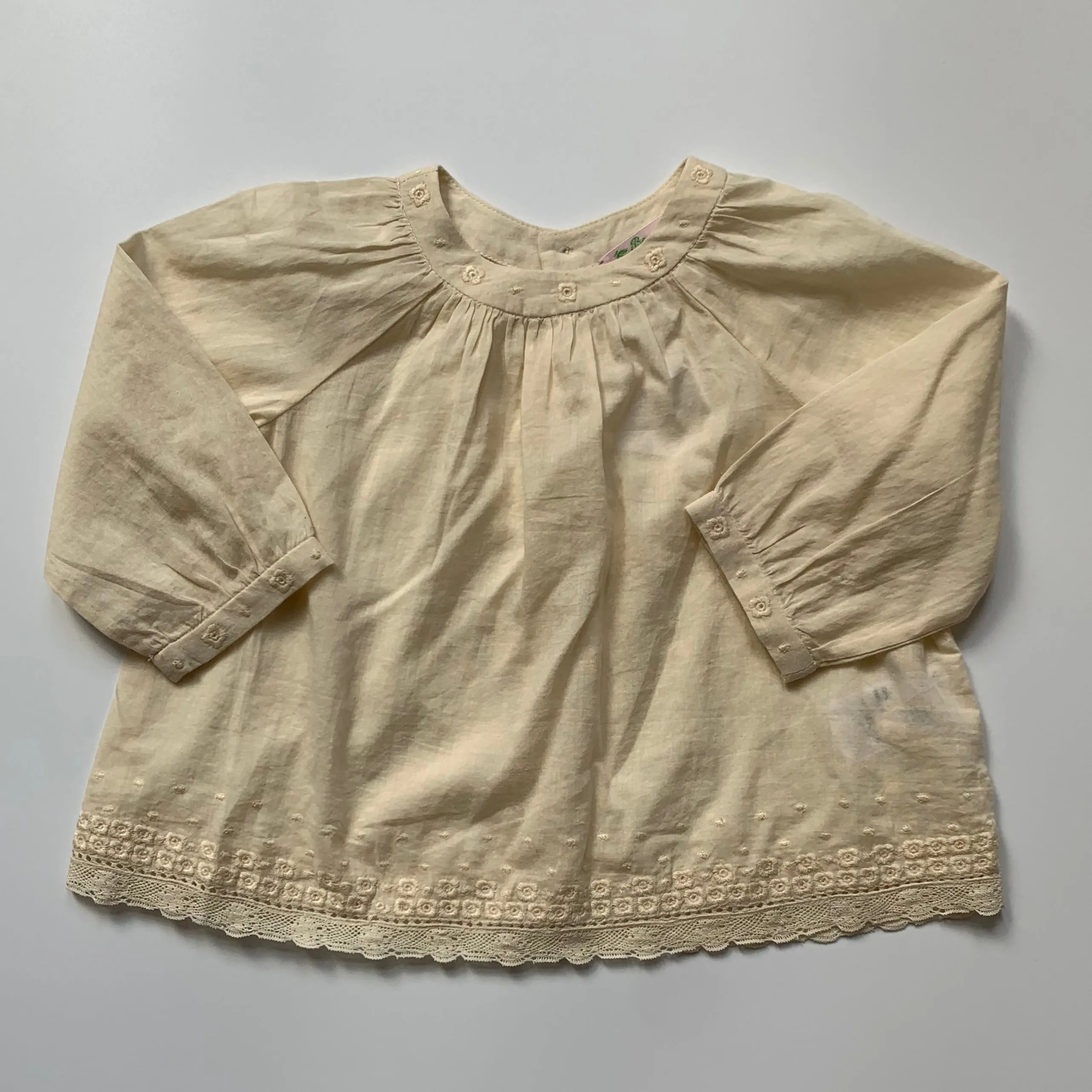 Bonpoint Cream Cotton Blouse With Lace Trim : 12 Months (Brand New)