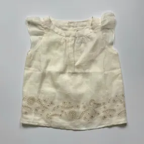 Bonpoint Cream Linen Blouse With Gold Embroidery: 4 Years (Brand New)