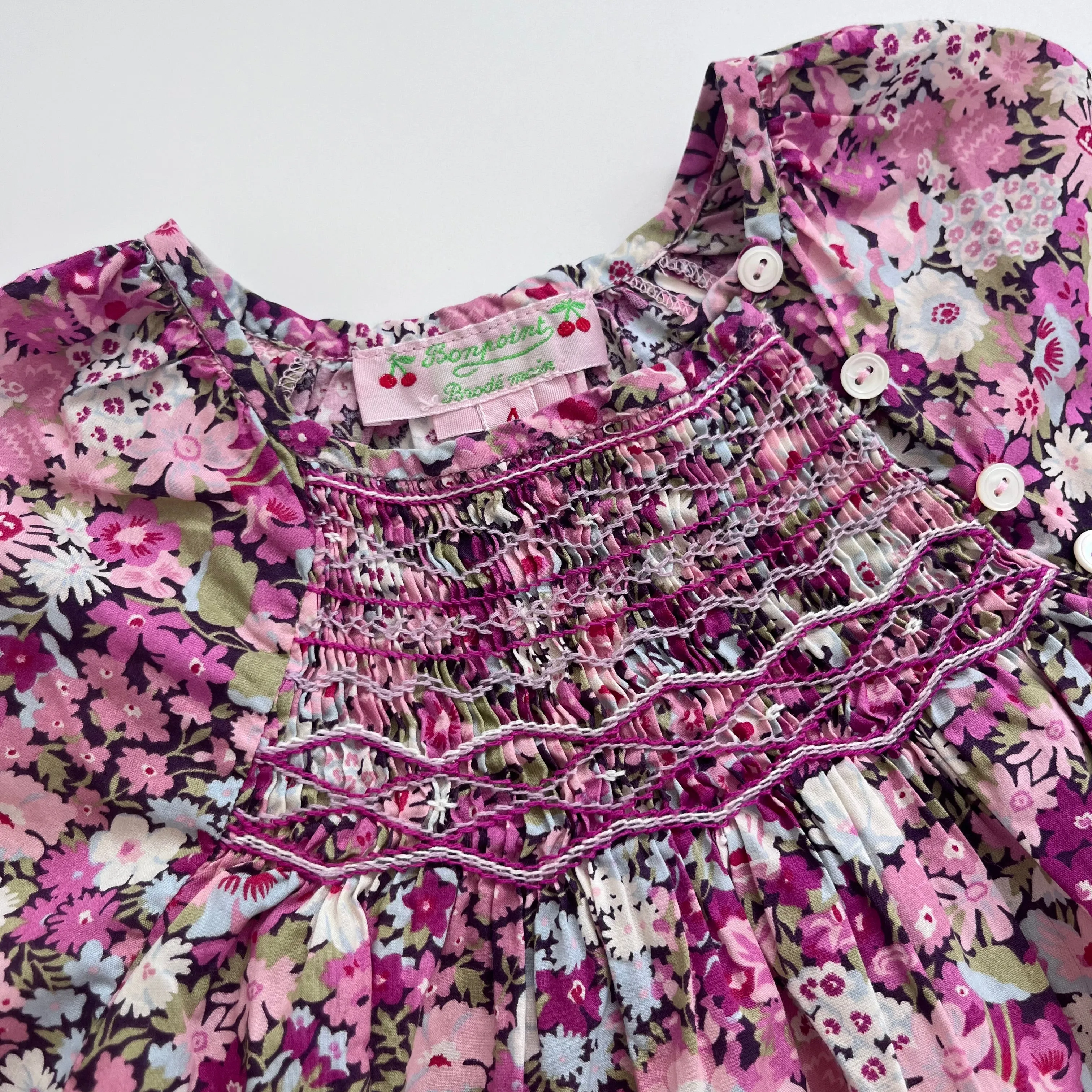 Bonpoint Purple Toned Liberty Print Blouse With Smocking: 4 Years