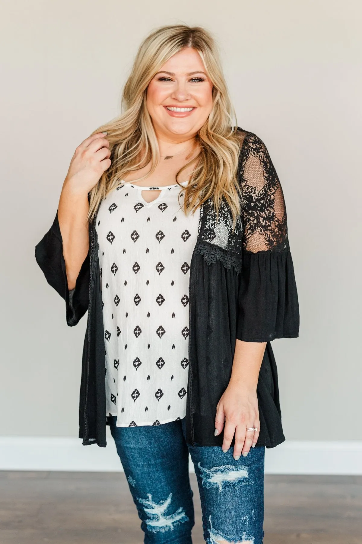 Brighter Days Ahead Lace Kimono- Black