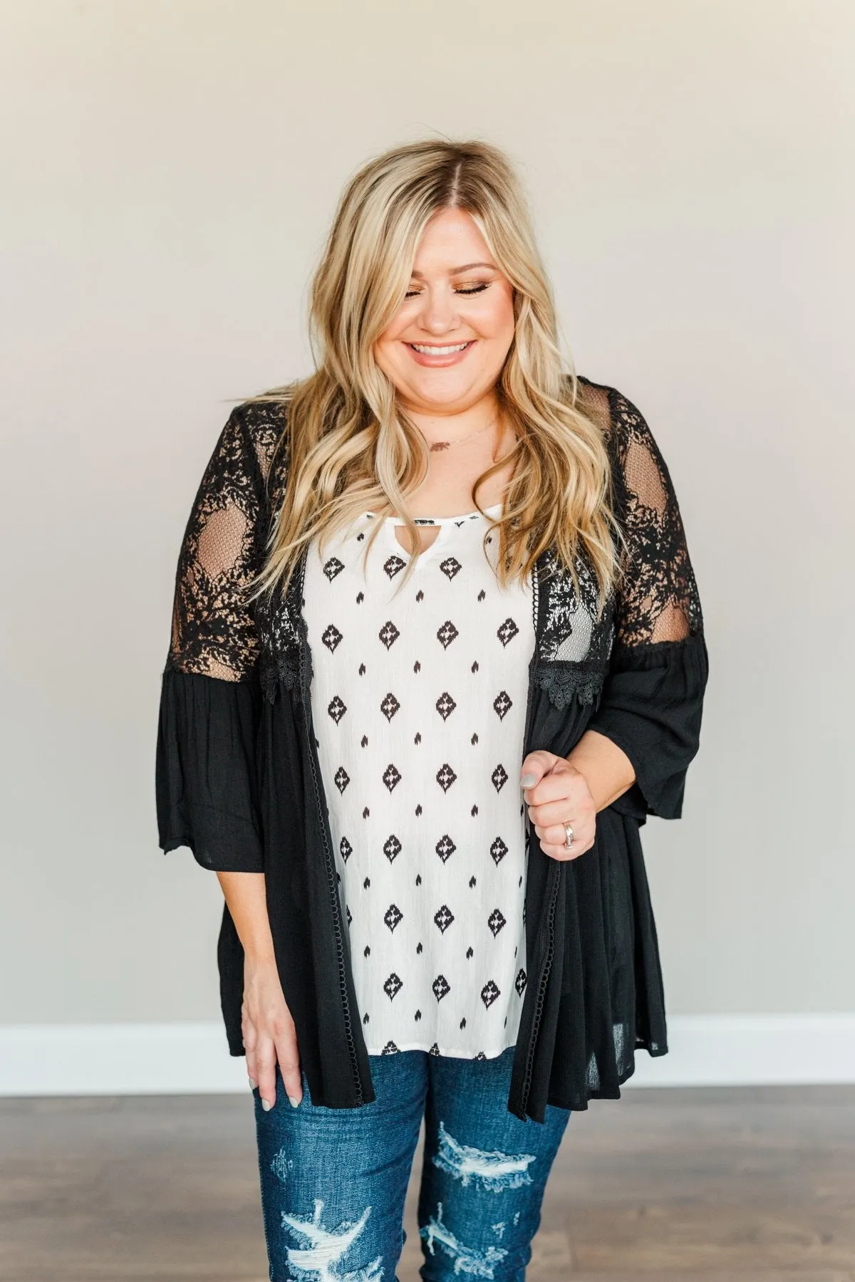 Brighter Days Ahead Lace Kimono- Black