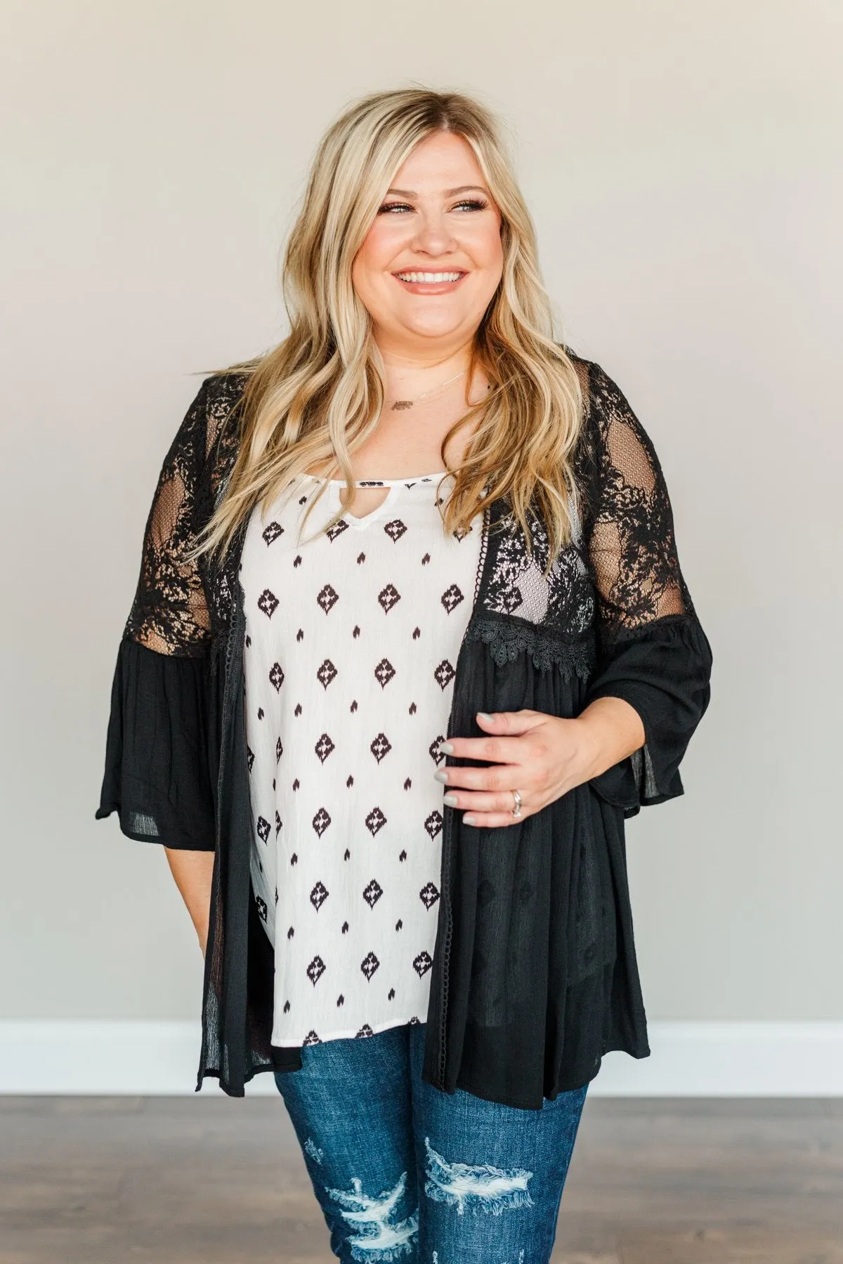 Brighter Days Ahead Lace Kimono- Black