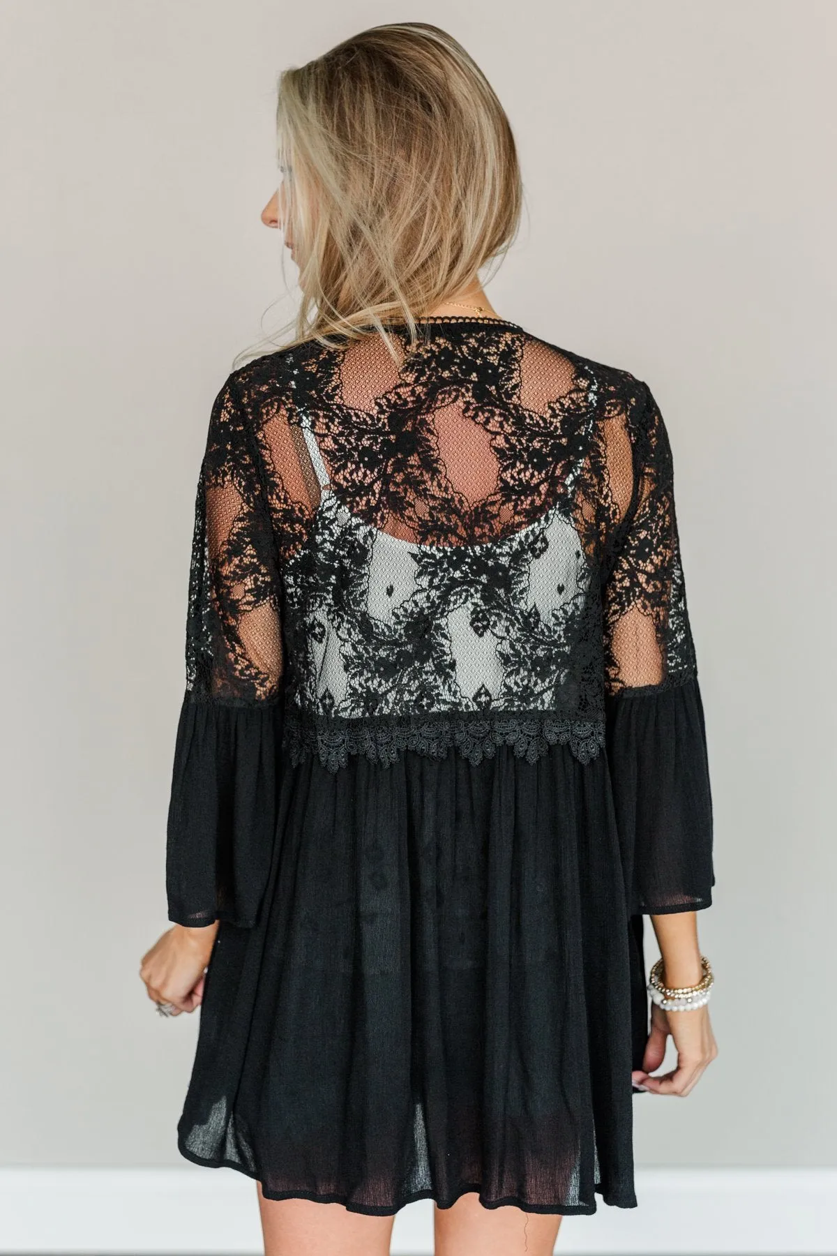 Brighter Days Ahead Lace Kimono- Black