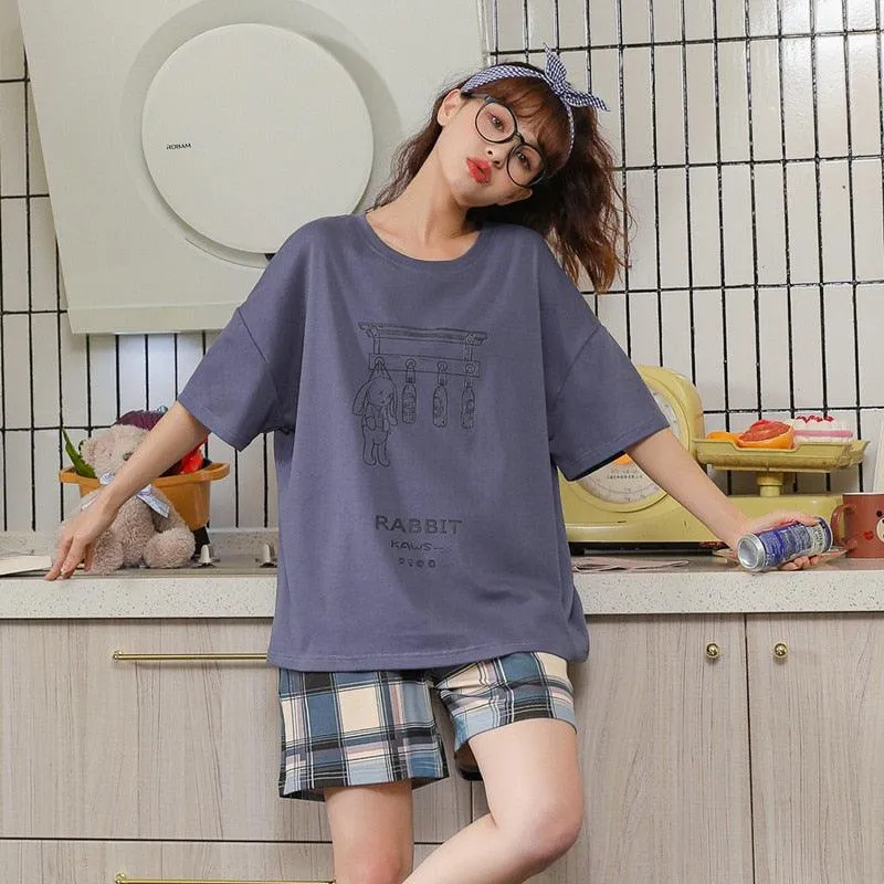 BZEL New Summer Sleepwear Cotton Women's Pajamas Set