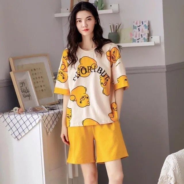 BZEL New Summer Sleepwear Cotton Women's Pajamas Set