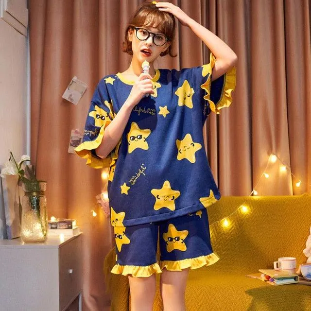 BZEL New Summer Sleepwear Cotton Women's Pajamas Set