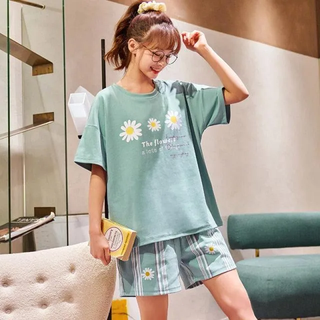 BZEL New Summer Sleepwear Cotton Women's Pajamas Set