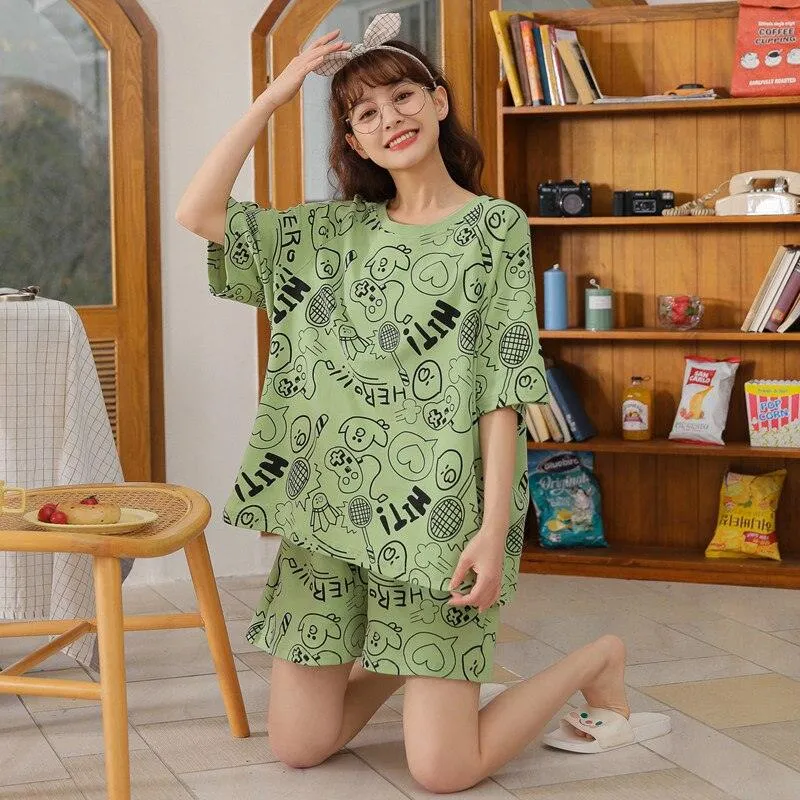 BZEL New Summer Sleepwear Cotton Women's Pajamas Set