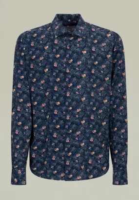 Camicia blu fantasia fiori viscosa custom