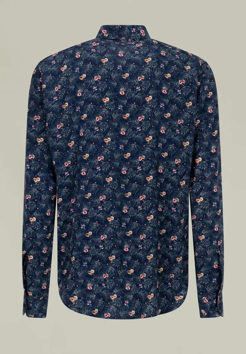 Camicia blu fantasia fiori viscosa custom