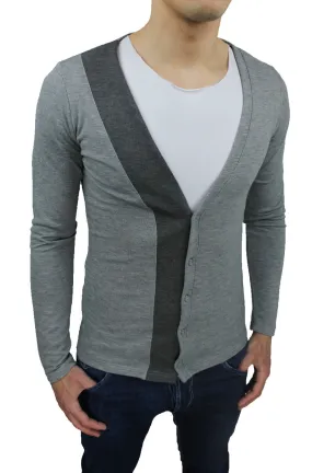 CARDIGAN MAGLIONCINO UOMO A. DI LANGE SLIM FIT SARTORIALE GRIGIO MAGLIA FELPA