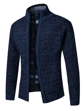 Cardigan maglione uomo blu scuro Invernale caldo Foderato in Pile con cerniera