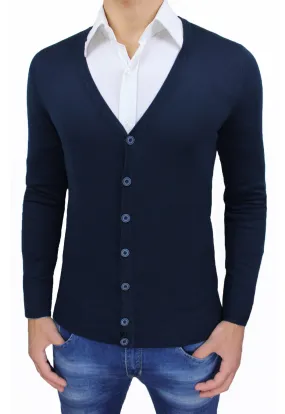 CARDIGAN MAGLIONE UOMO DIAMOND CASUAL BLU SCURO SLIM FIT ADERENTE MAGLIA GOLFINO