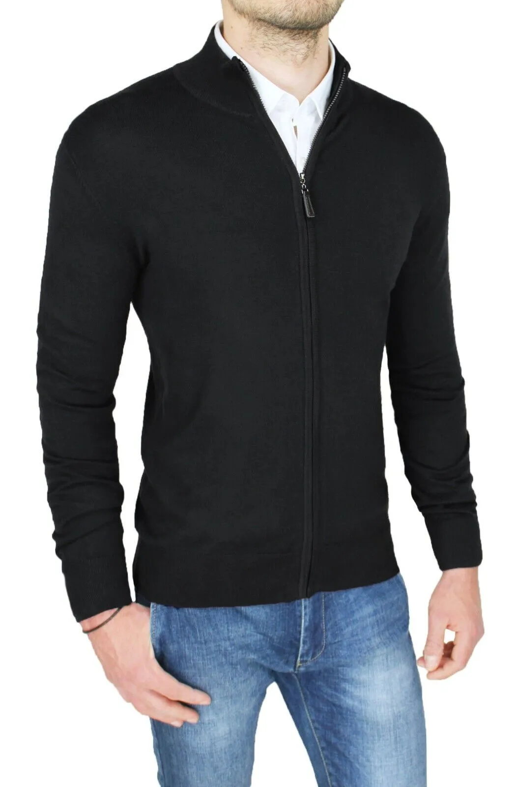 Cardigan maglione uomo Diamond invernale slim fit nero pullover felpa con zip