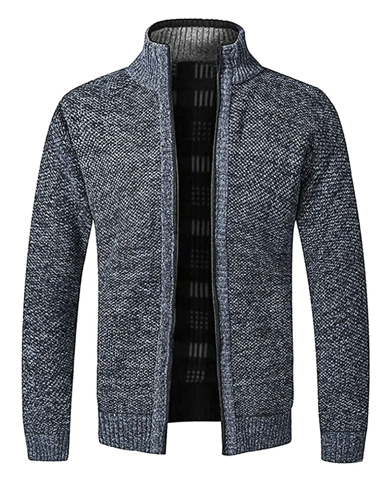 Cardigan maglione uomo grigio nero Invernale caldo Foderato in Pile con cerniera