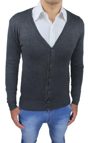 CARDIGAN MAGLIONE UOMO GRIGIO SCURO SLIM FIT CHIUSURA BOTTONI NUOVO DA NEGOZIO