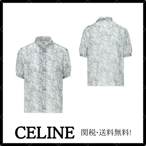 CELINE  |blouse with frilled collar in silk georgette