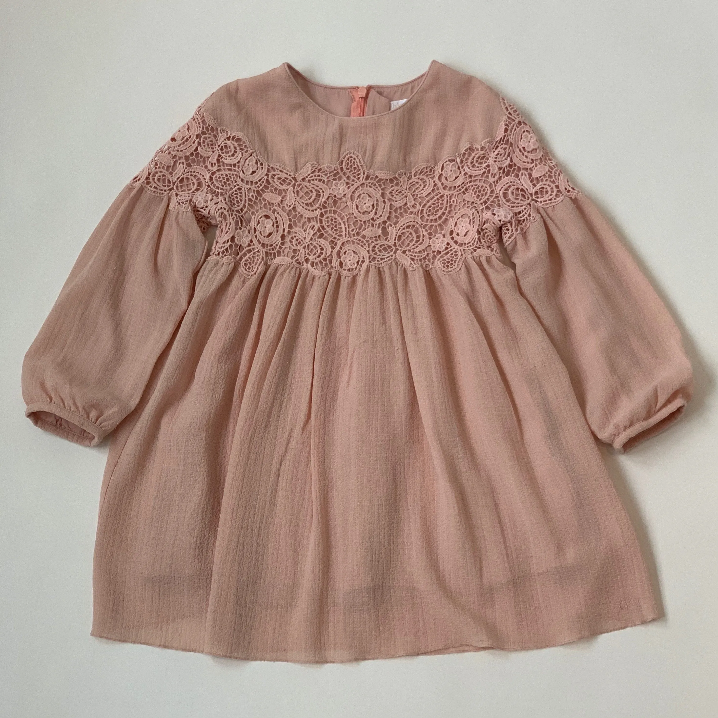 Chloé Blush Pink Dress With Signature Guipure Embroidery: 6 Years