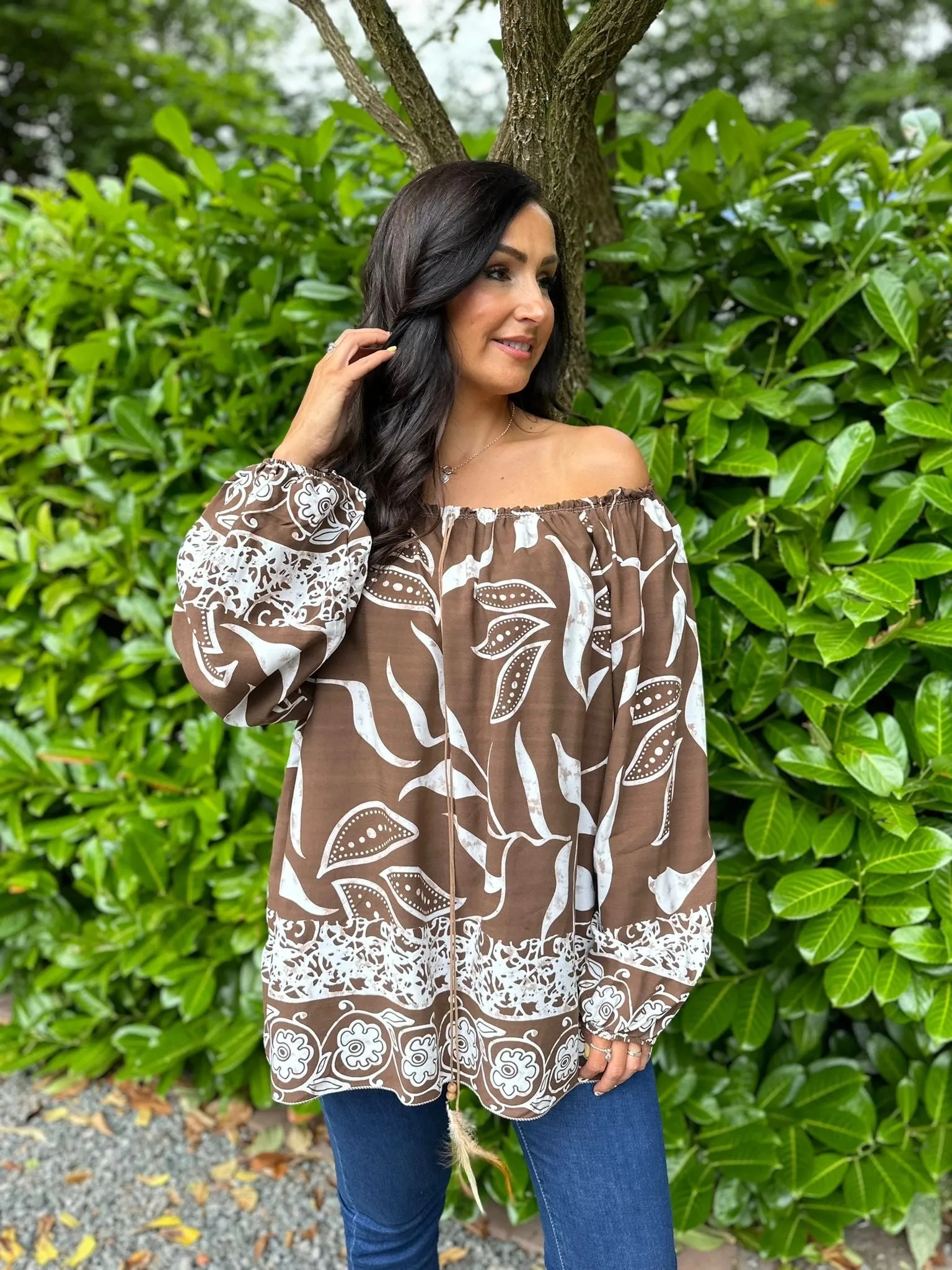 Chocolate Floral Feather Detail Blouse Harley