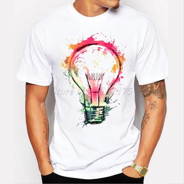 Cool Fashion Color Painted Bulb Design Men's Short Sleeve T-Shirt Tops Tees