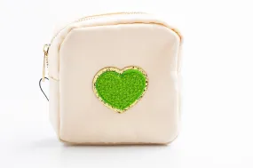 Cream Small Nylon Pouch with heart patch