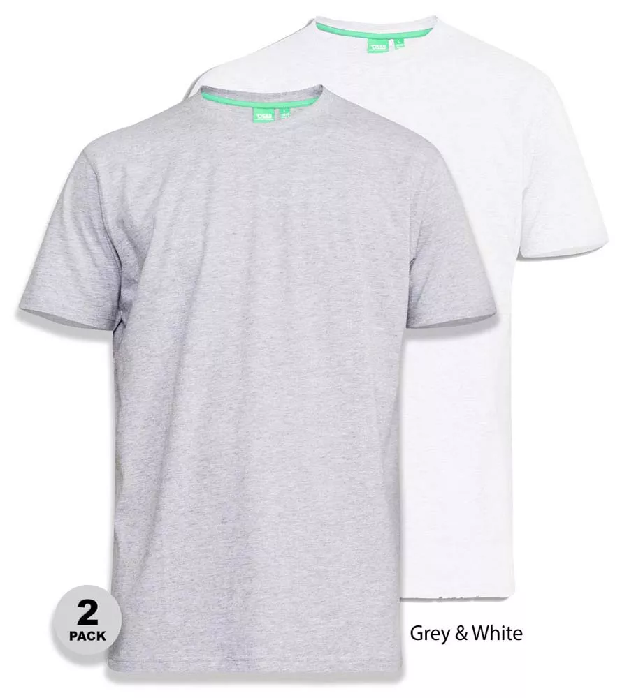 D555 Big Mens Pack Of 2 T-Shirts (FENTON GREY/WHITE)