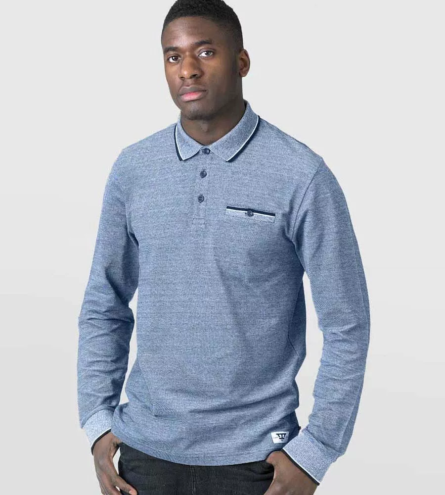 D555 Mens Long Sleeve Polo Shirt With Jacquard Collar and Cuff (HOWARD BLUE)