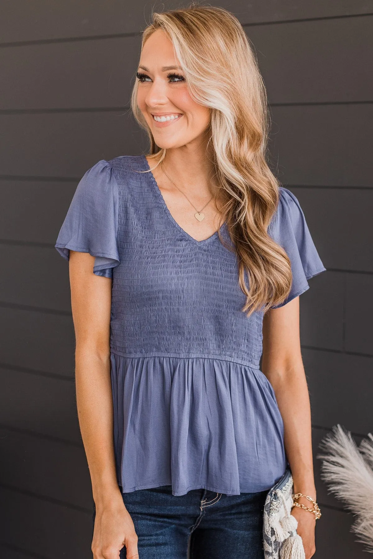 Dedicated Love Smocked Blouse- Midnight Blue