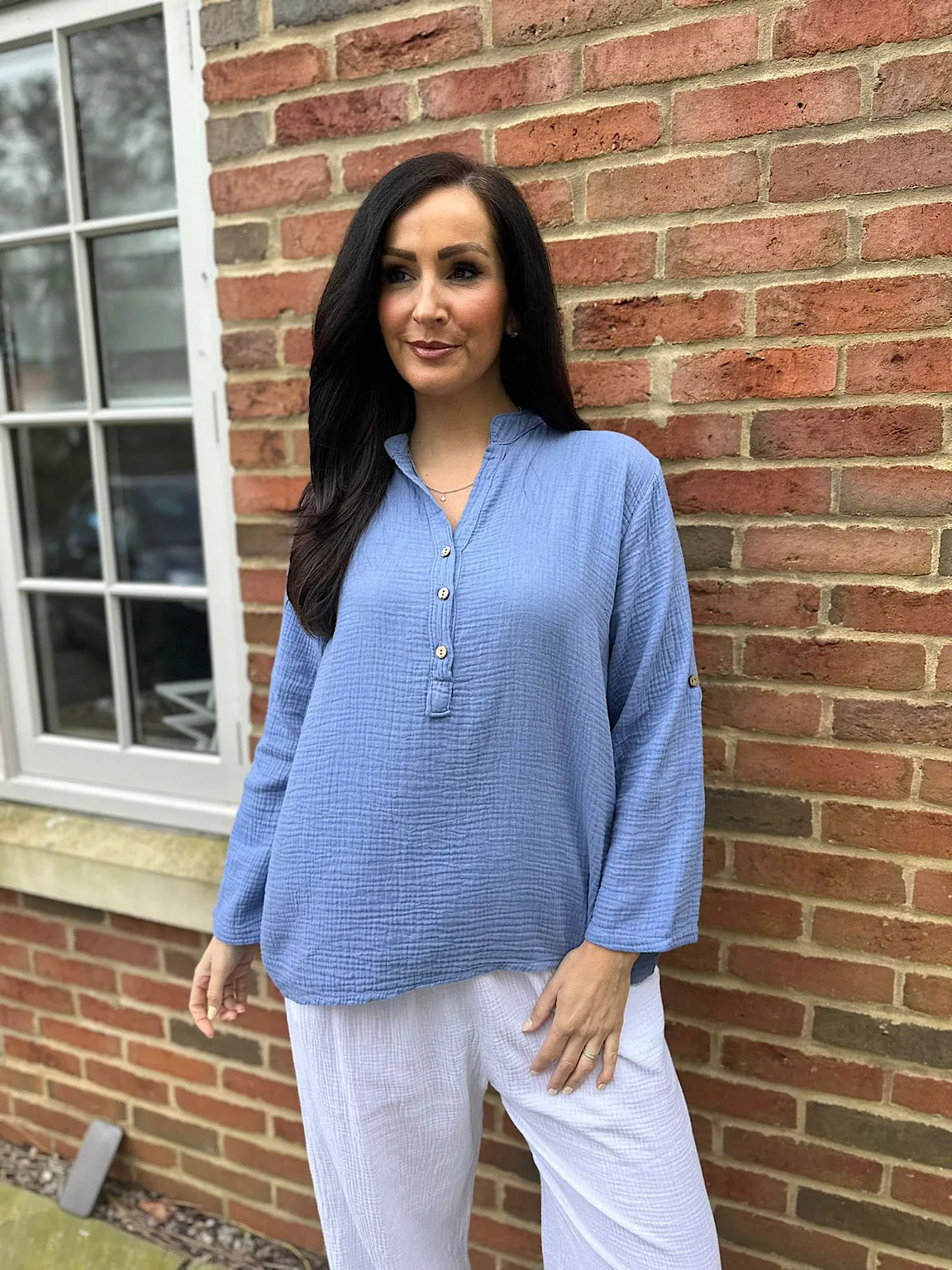 Denim Bubble Cotton Lightweight Blouse Dinah