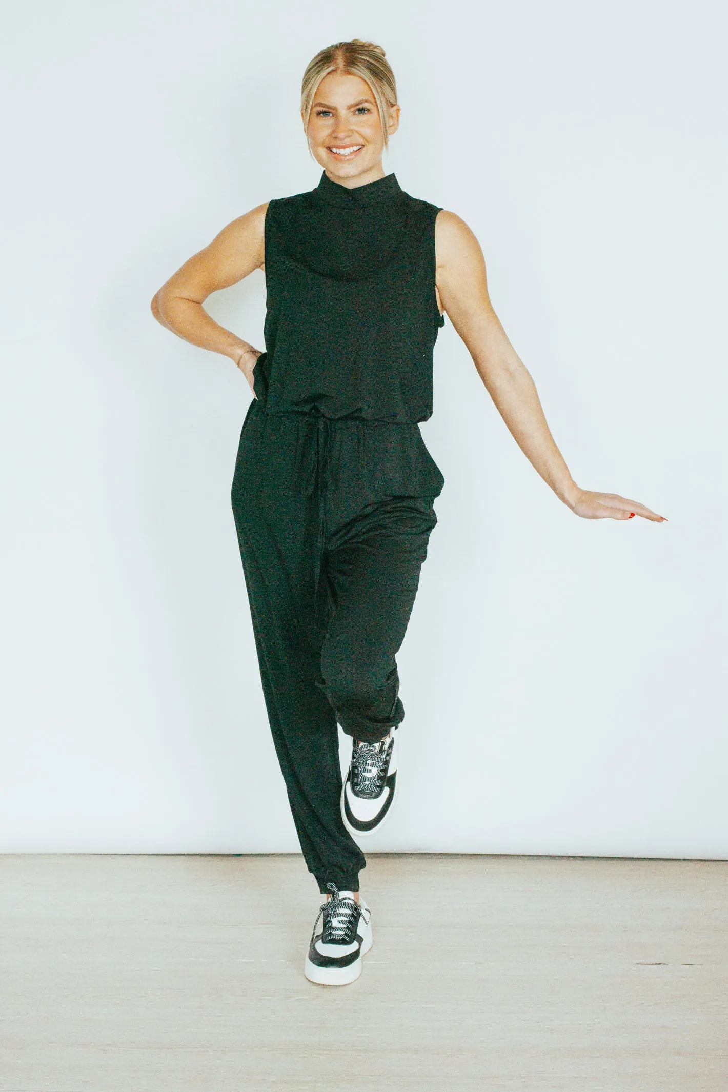 Doing Just Fine Black Mock Neck Jumpsuit