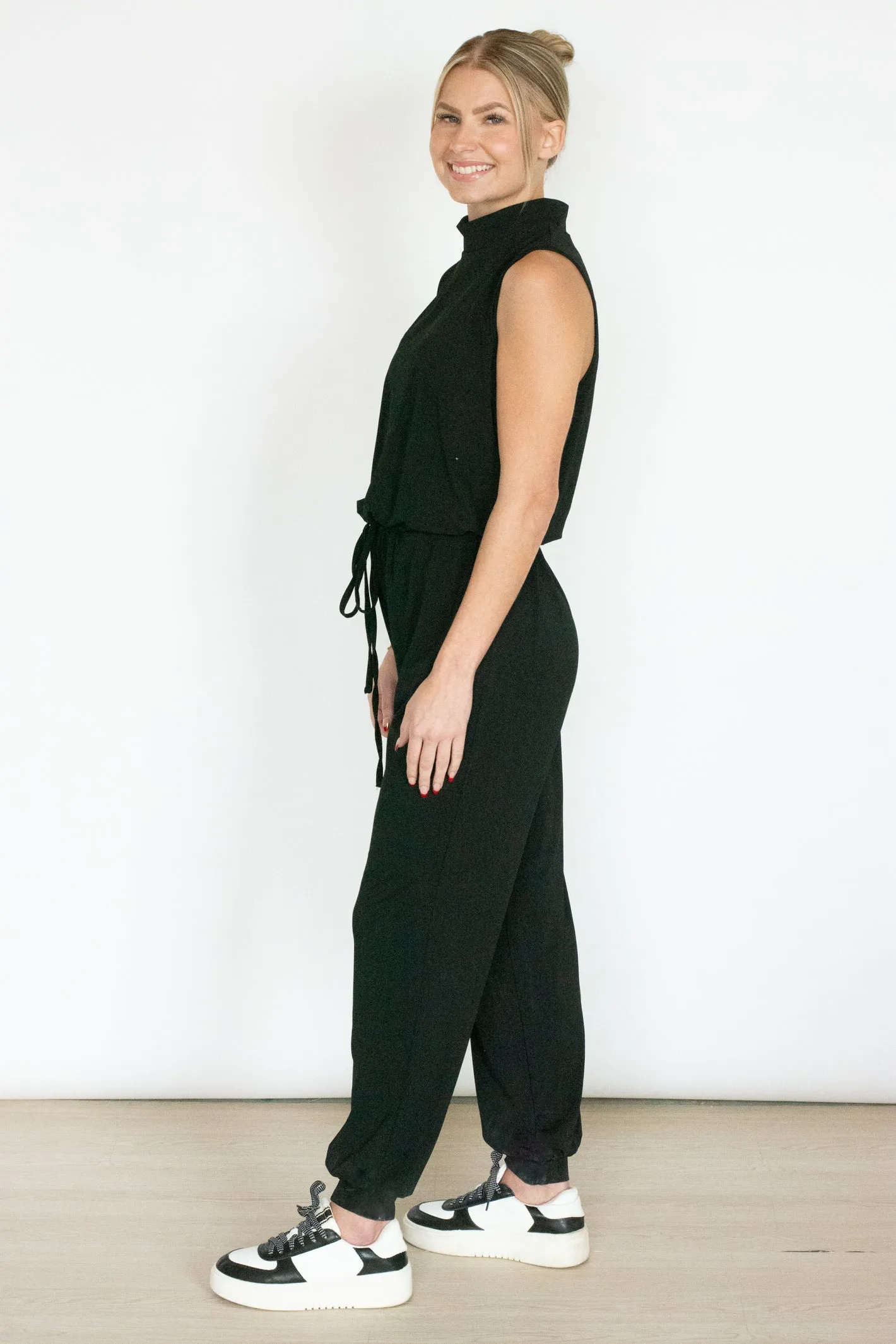 Doing Just Fine Black Mock Neck Jumpsuit