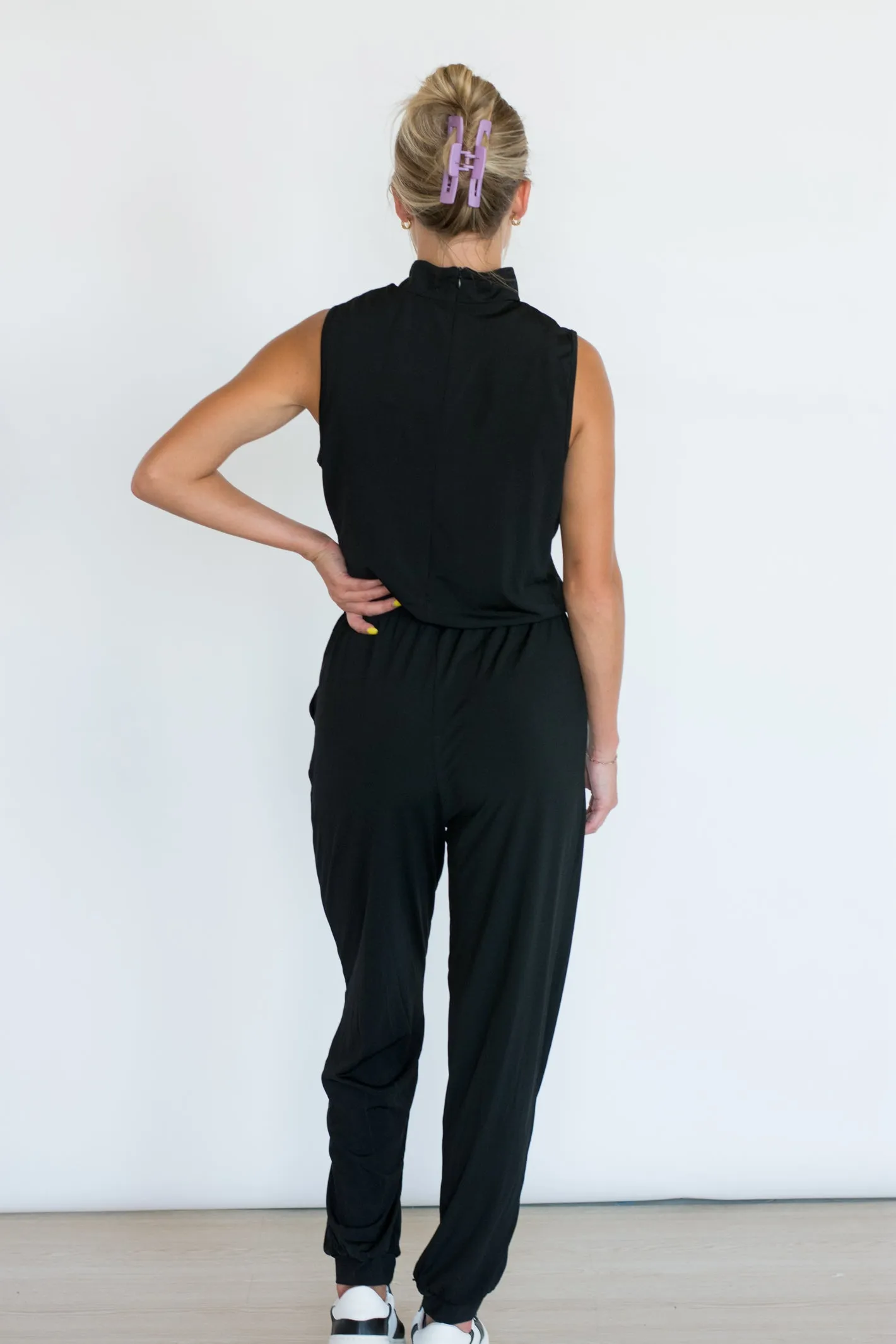 Doing Just Fine Black Mock Neck Jumpsuit