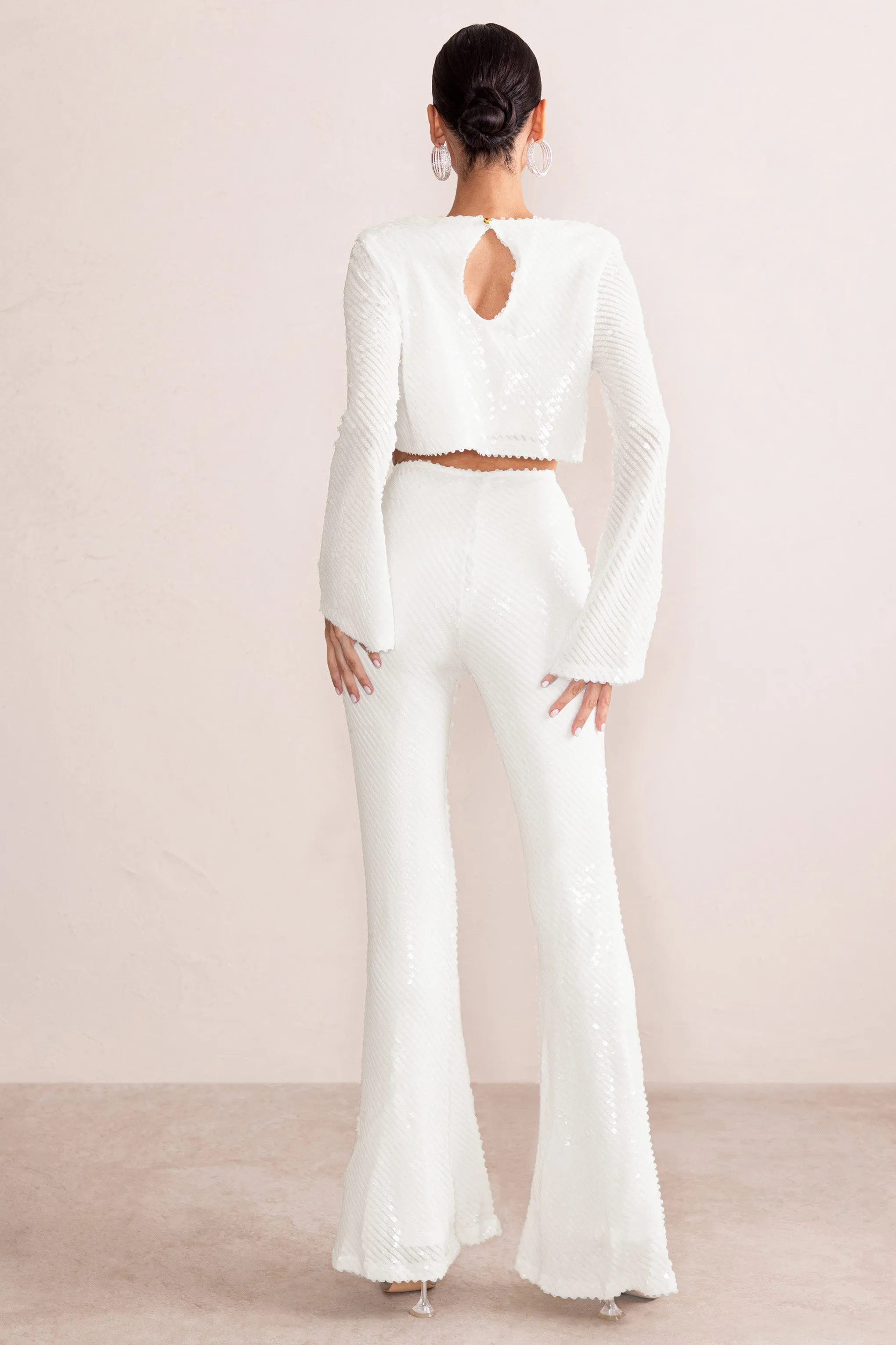 Dropping Hints | White Sequin Wide Leg Pants