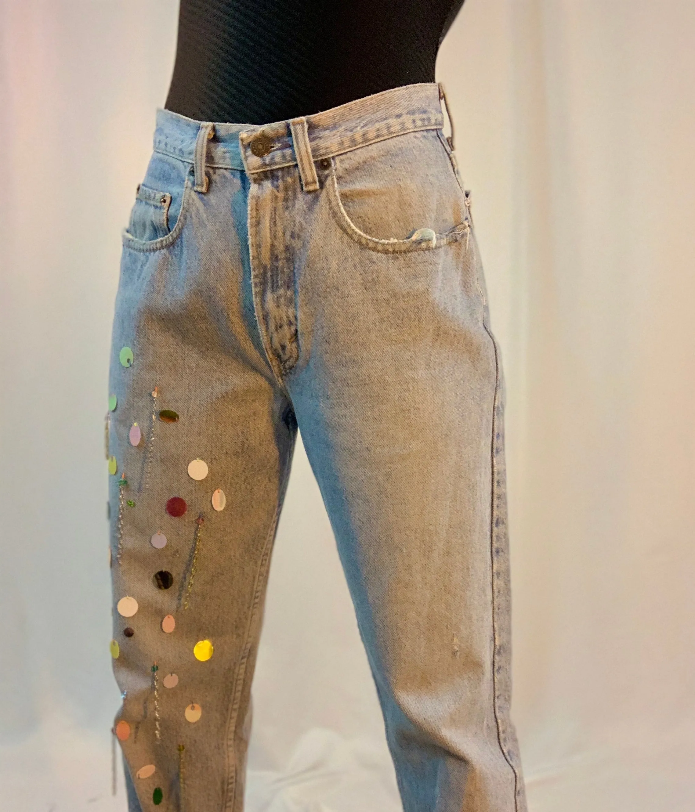 Embellished paillette beaded jeans