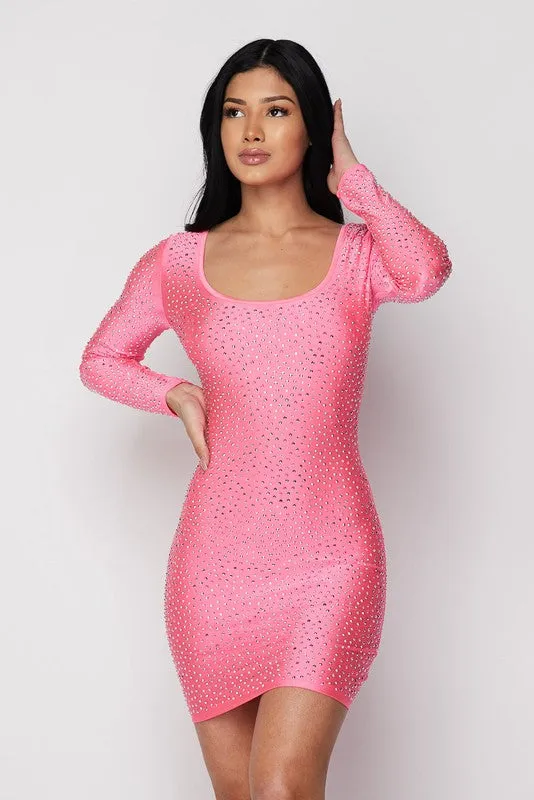 Estella Rhinestone Cocktail Dress - Fuchsia