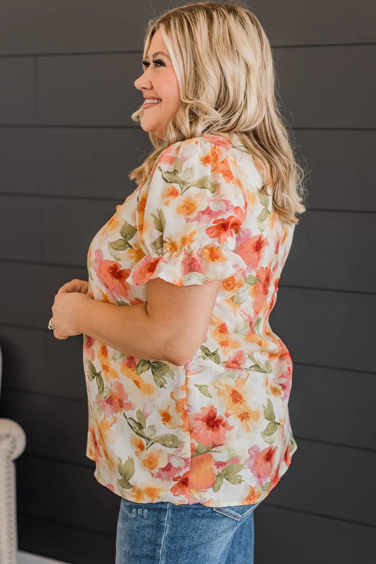 Forever Blossoming V-Neck Blouse- Ivory