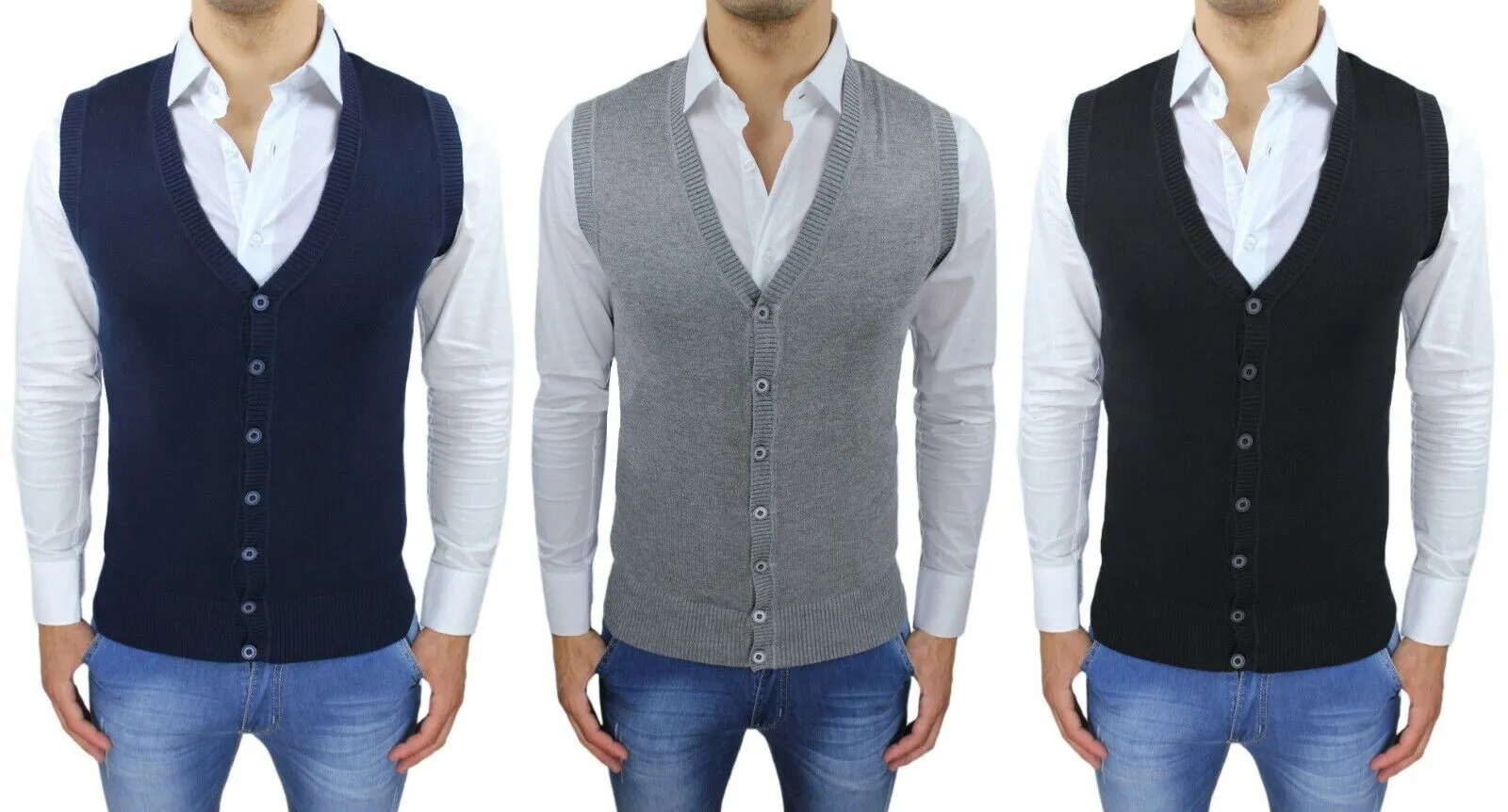 Gilet smanicato uomo slim fit inverno casual elegante corpetto maglia a cardigan